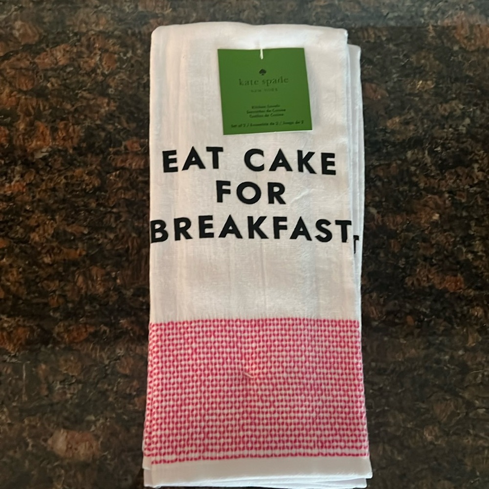 Kate Spade Eat Cake For Breakfast Pink Diner Stripe Kitchen Dish Towel Set of 2